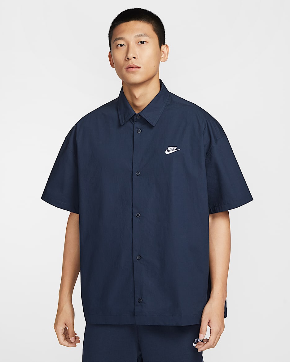 Nike Club Men's Short-Sleeve Button-Down Shirt - Obsidian/White