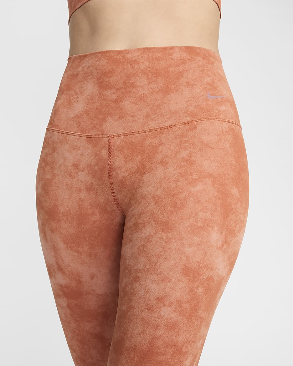 Nike Zenvy Tie-Dye 7/8-legging met hoge taille en lichte ondersteuning voor dames - Burnt Sunrise/Zwart