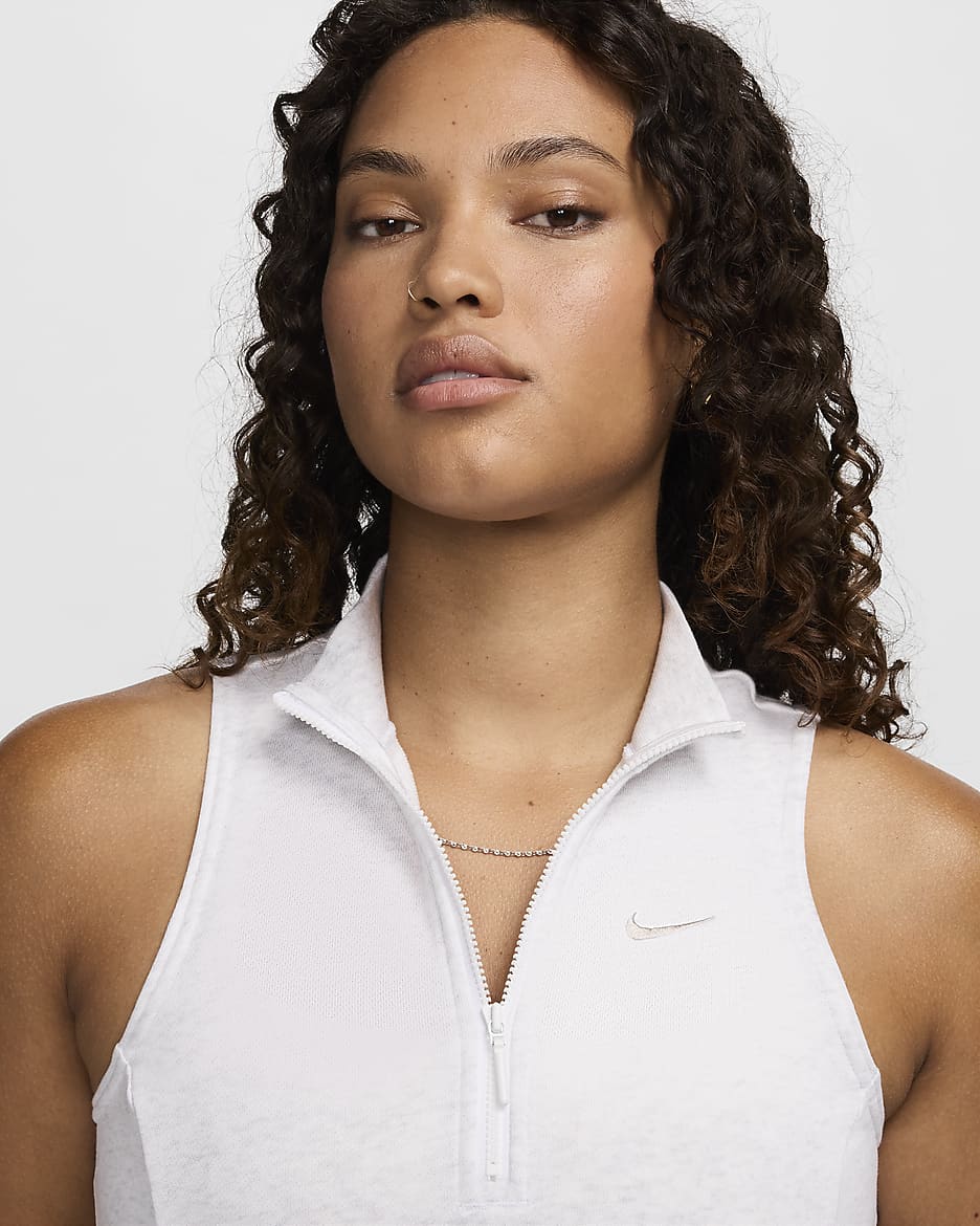 Nike Sportswear Chill Terry Women's Slim Cropped 1/2-Zip French Terry Tank Top - Birch Heather/Light Orewood Brown