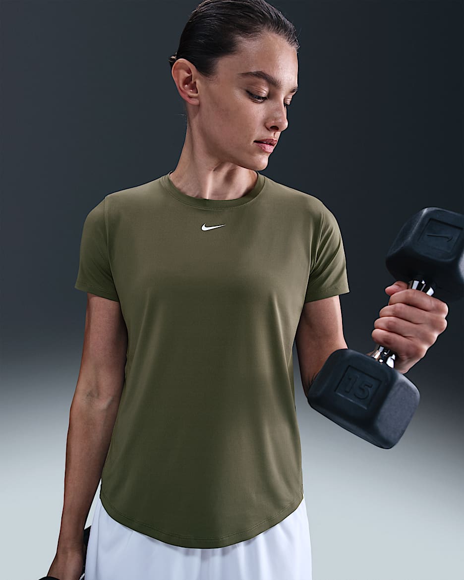 Nike One Classic Part superior de màniga curta Dri-FIT - Dona - Medium Olive/Blanc