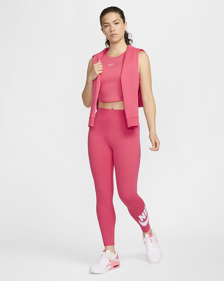 Leggings de cintura alta con gráficos para mujer Nike Sportswear Classics - Rosa margarita/Blanco