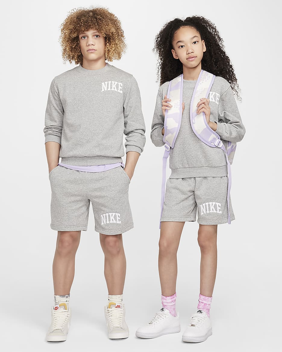 Nike Sportswear Club Big Kids' French Terry Shorts - Dark Grey Heather/Base Grey/White