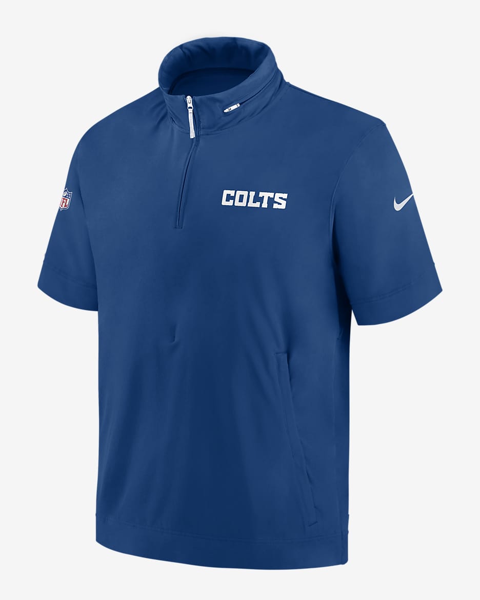 Indianapolis Colts Sideline Coach Men's Nike NFL 1/2-Zip Short-Sleeve Hooded Jacket - Royal