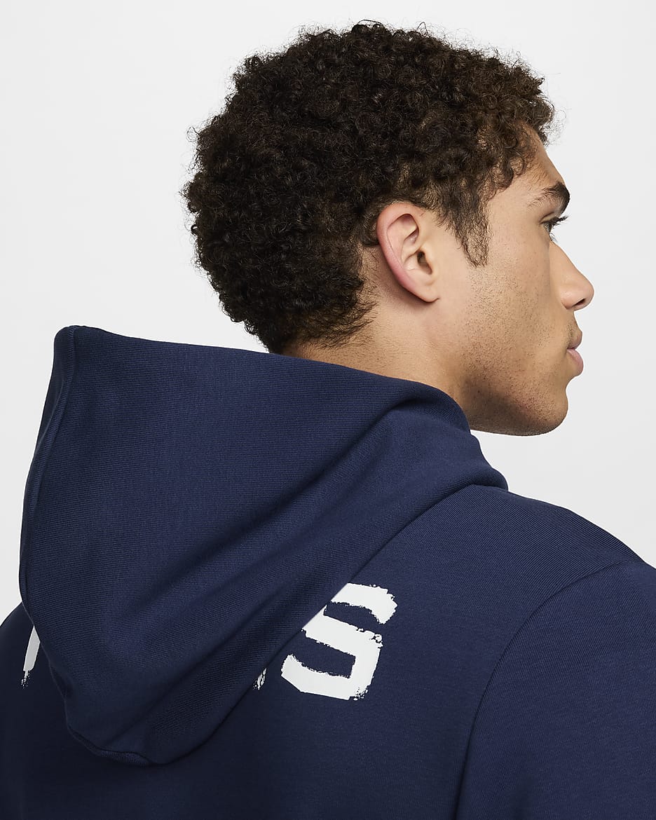 パリ サンジェルマン (PSG) スタンダード イシュー メンズ ナイキ Dri-FIT サッカー プルオーバー パーカー - ミッドナイトネイビー/ユニバーシティレッド