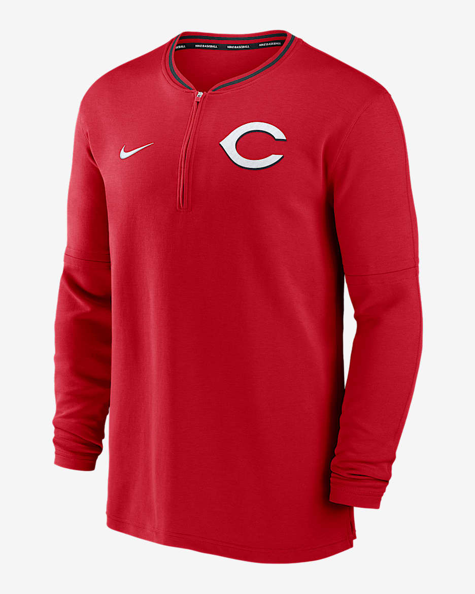 Playera de manga larga Nike Dri-FIT de la MLB de medio cierre para hombre Cincinnati Reds Authentic Collection - Rojo
