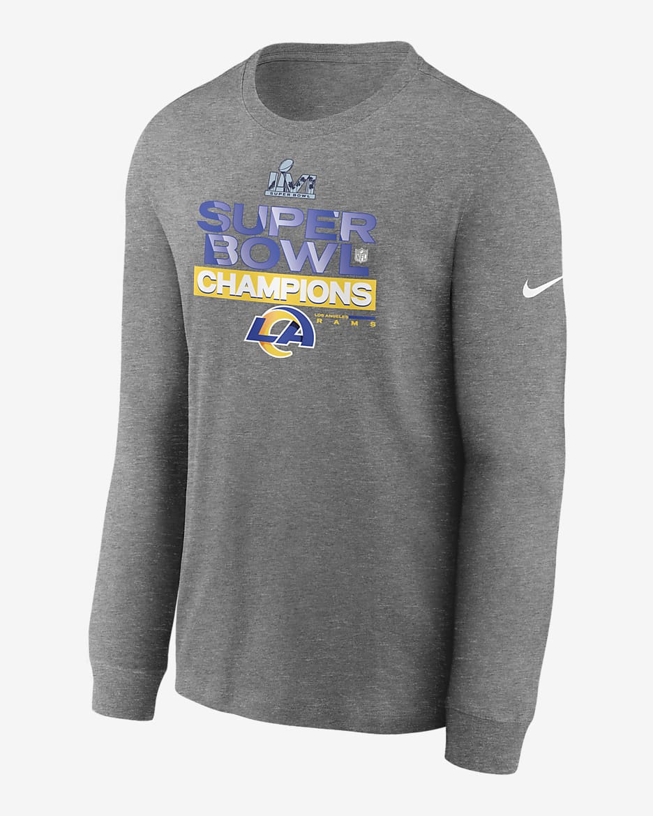 Playera de manga larga para hombre Nike Super Bowl LVI Champions Trophy Collection (NFL Los Angeles Rams) - Carbón jaspeado