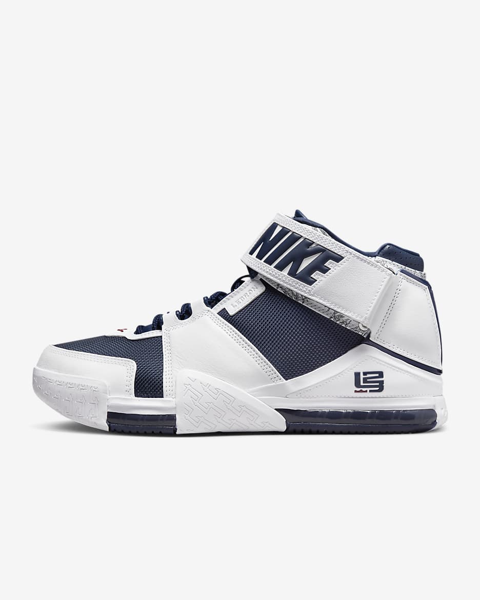 Calzado para hombre Nike Zoom LeBron 2 - Blanco/Carmesí universitario/Azul marino medianoche