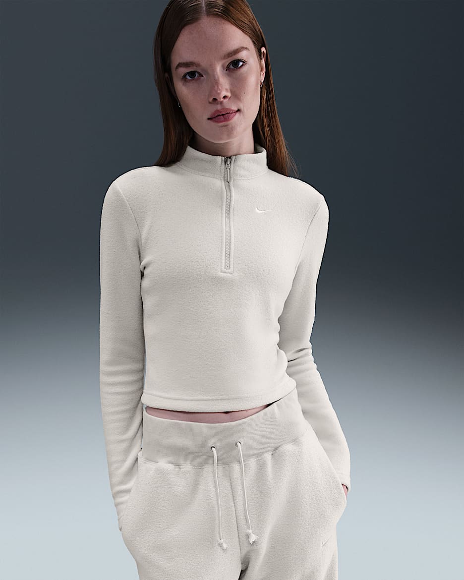 Nike Sportswear Phoenix Plush Women's Slim Long-Sleeve Cosy Fleece 1/2-Zip Top - Light Bone/Sail