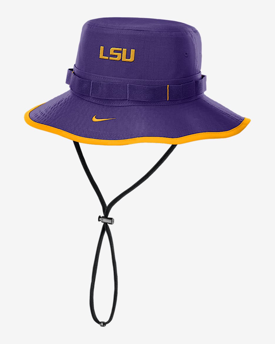 Gorro tipo pescador universitario Nike Dri-FIT para hombre LSU Tigers On-Field Apex Boonie - Morado