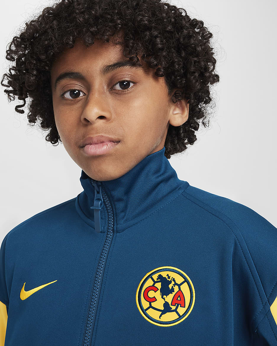 Chamarra Anthem de fútbol Nike Dri-FIT para niños talla grande Club América Academy Pro - Azul valeriana/Amarillo tour/Amarillo tour