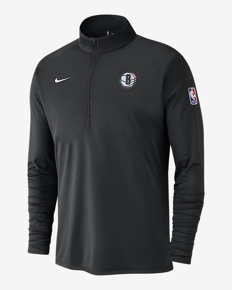 Playera de manga larga Nike Dri-FIT de la NBA de 1/2 cierre para hombre Brooklyn Nets City Edition - Negro/Negro/Blanco