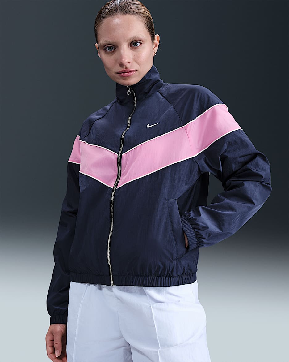 Nike Windrunner Women's Loose UV Woven Full-Zip Jacket - Midnight Navy/Sail/Playful Pink/Sail