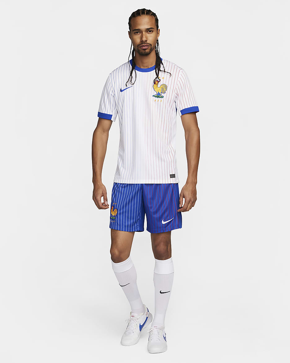 Ανδρικό ποδοσφαιρικό σορτς Nike Dri-FIT Replica εκτός έδρας Γαλλία 2024 Stadium - Bright Blue/University Red/Λευκό/Λευκό