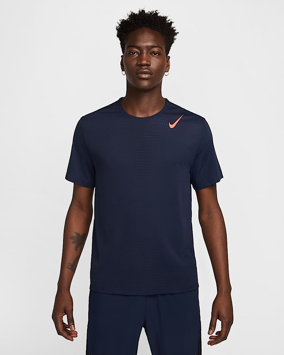 Nike AeroSwift Men's Dri-FIT ADV Short-Sleeve Running Top - Obsidian/Bright Crimson