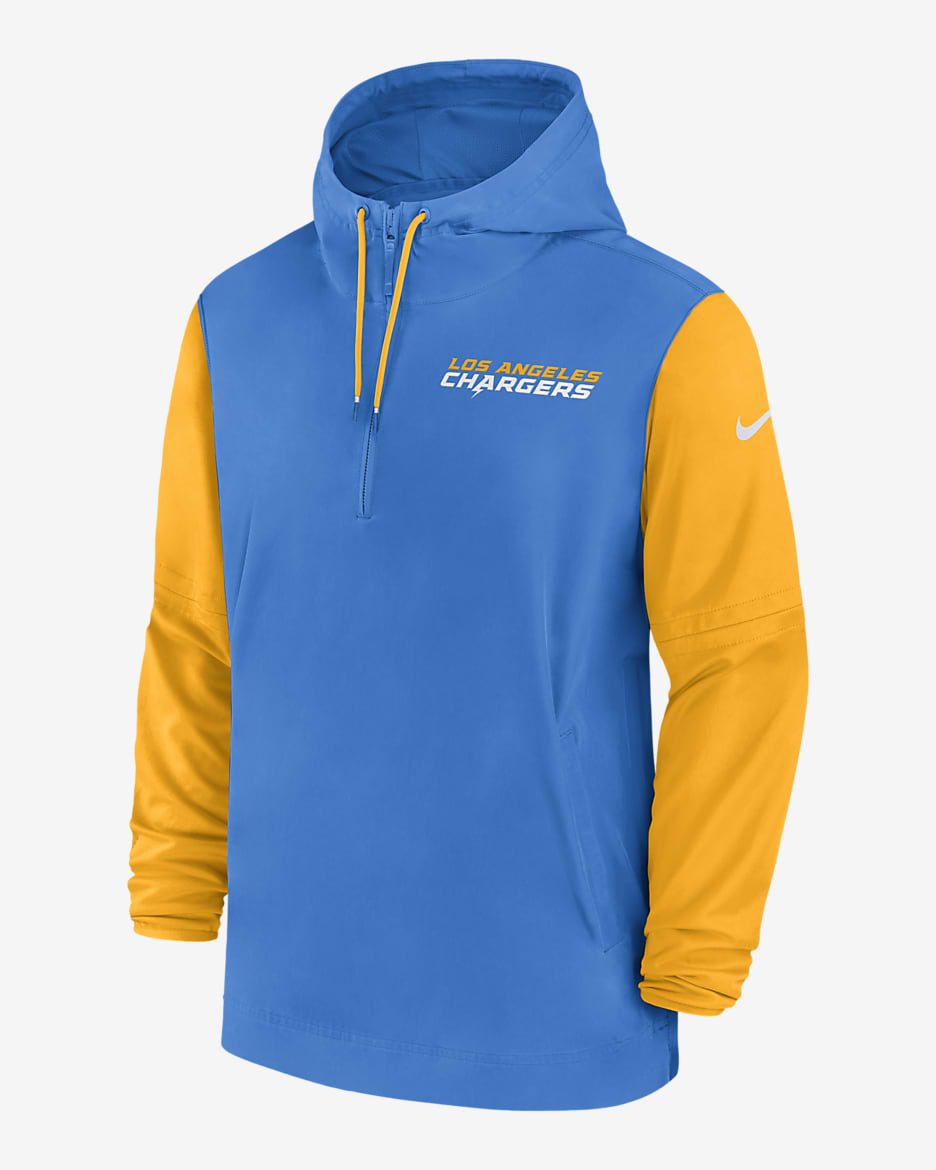 Los Angeles Chargers Sideline Pre-Game Player Men's Nike NFL 1/2-Zip Hooded Jacket - Blue