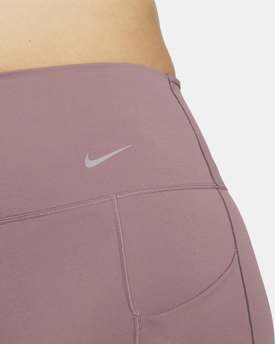 Leggings de tiro alto de 7/8 de sujeción firme con bolsillos para mujer Nike Go - Malva humeante/Negro