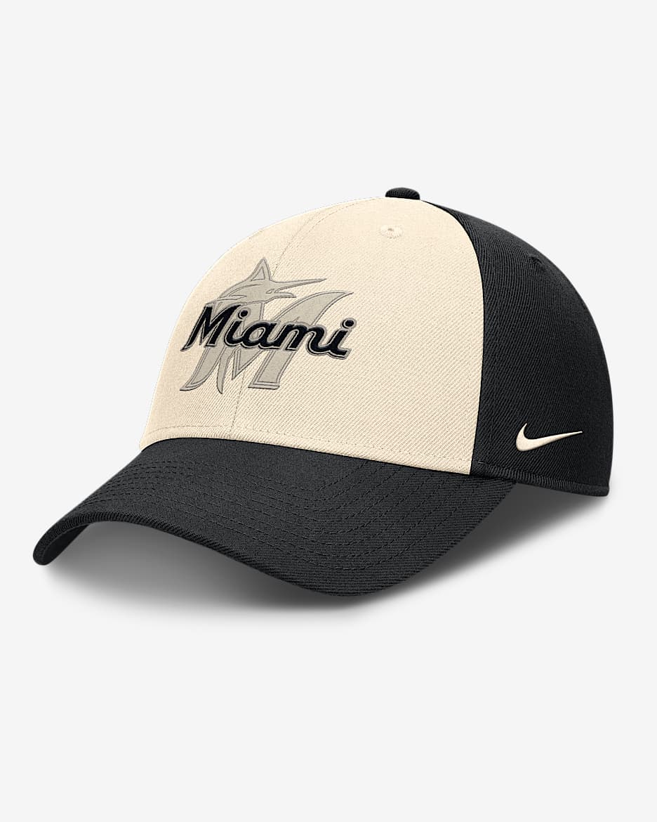 Gorra Nike Dri-FIT de la MLB ajustable para hombre Miami Marlins Statement Club - Negro