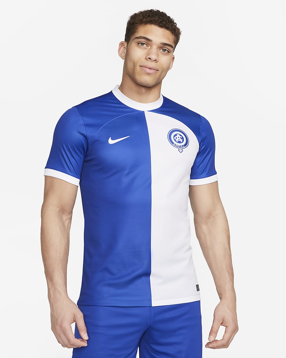 Jersey de fútbol Nike Dri-FIT del Atlético de Madrid visitante 2023/24 Stadium para hombre - Azul eléctrico/Blanco/Blanco