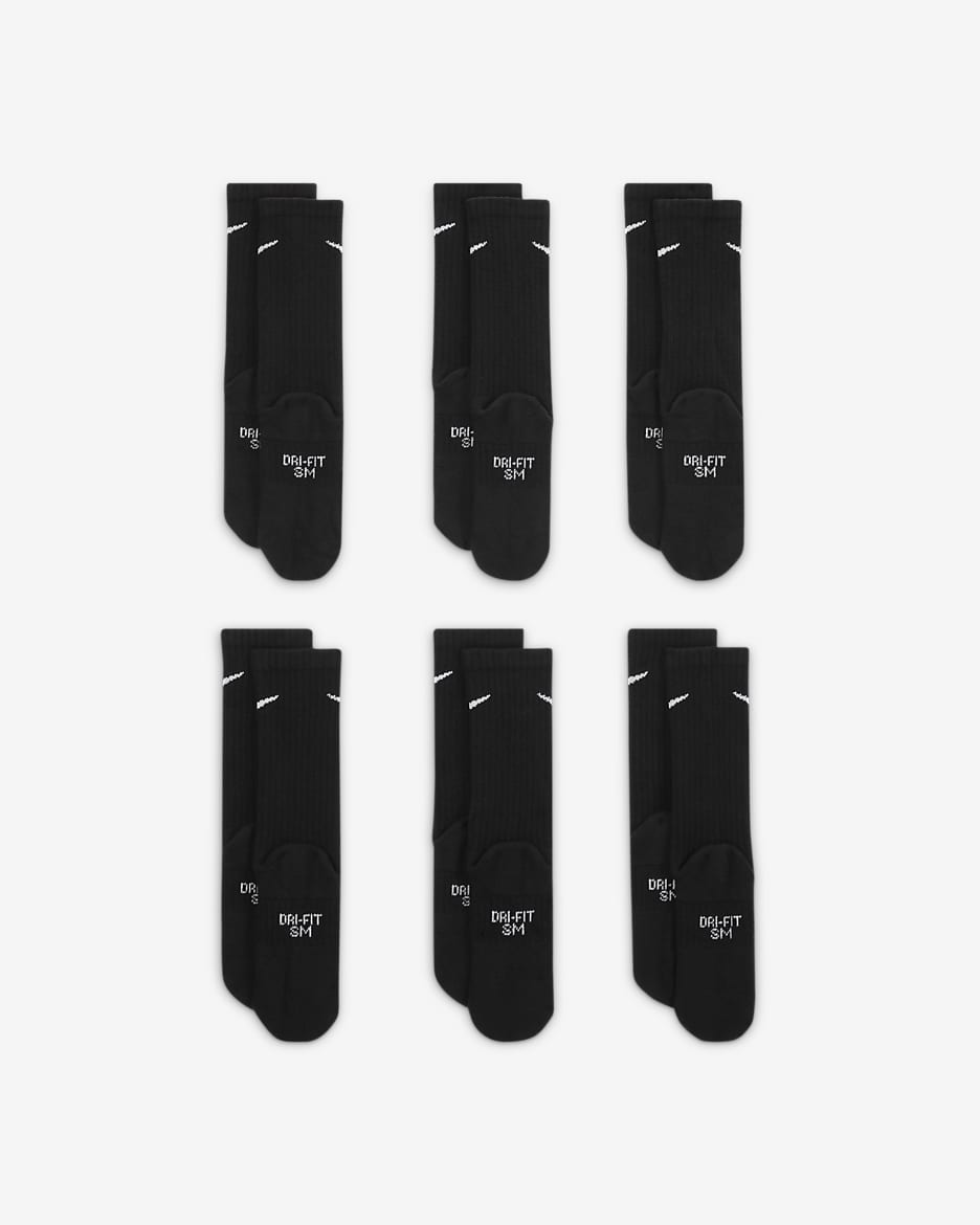 Nike Everyday Kids' Cushioned Crew Socks (6 Pairs) - Black/White