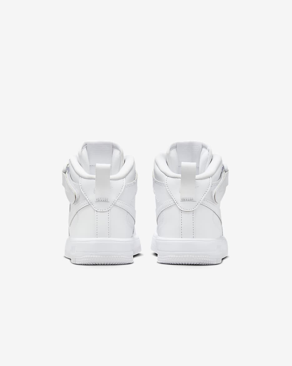 Nike Force 1 Mid EasyOn Younger Kids' Shoes - White/White/White