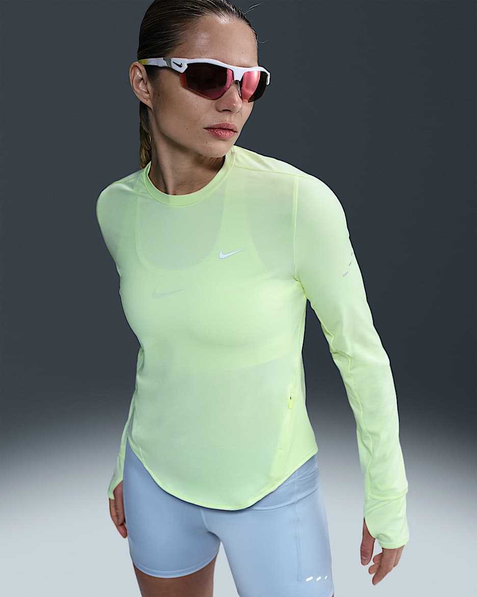 Camisola de running de gola redonda e manga comprida Dri-FIT UV Nike Swift para mulher - Barely Volt/Heather