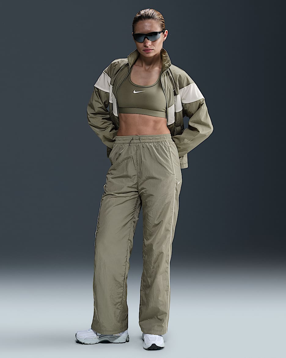 Nike Windrunner Women's High-Waisted Woven Open-Hem Trousers - Light Army/Sail/White