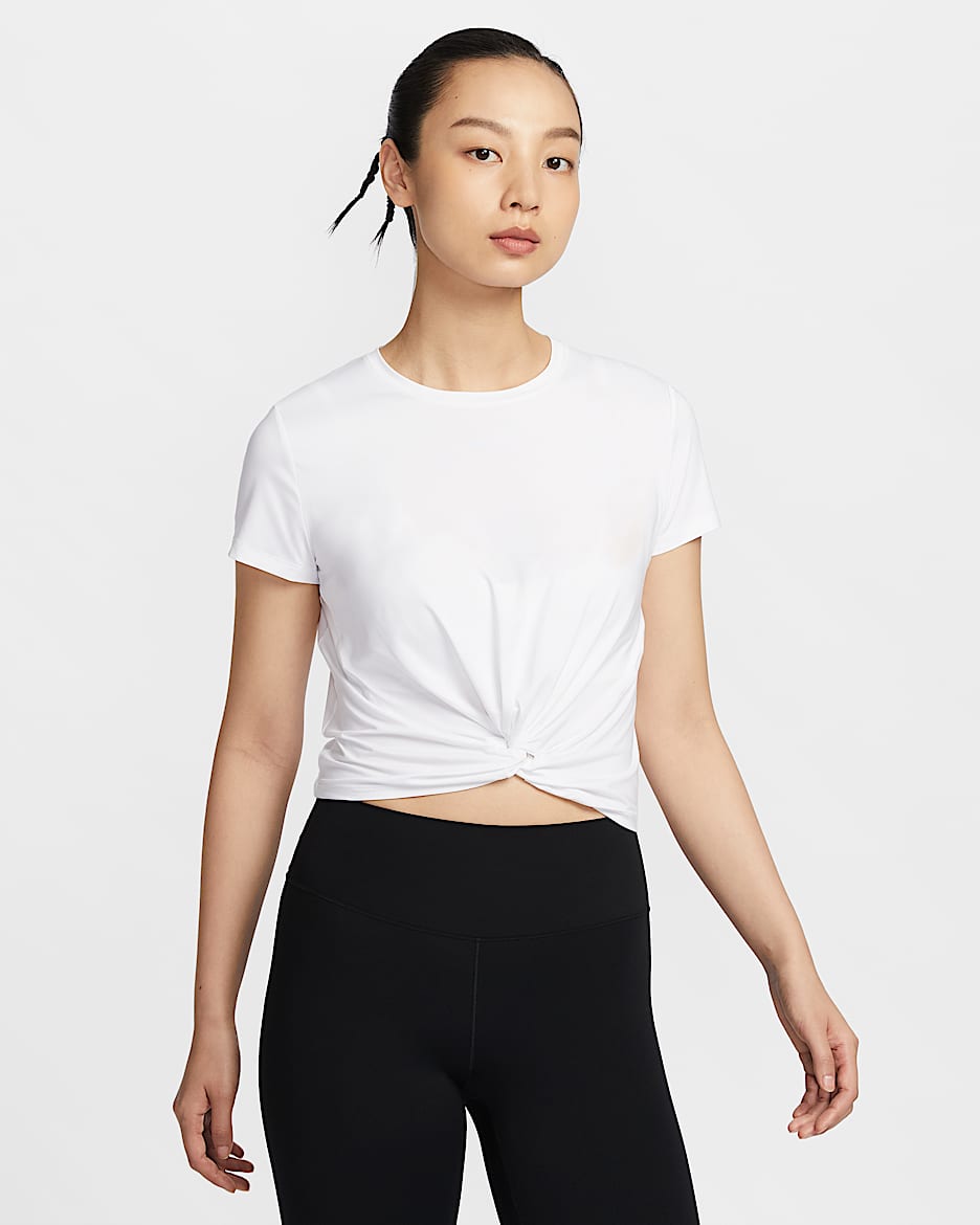 Nike One Classic Twist 女款 Dri-FIT 短袖上衣 - 白色/黑色