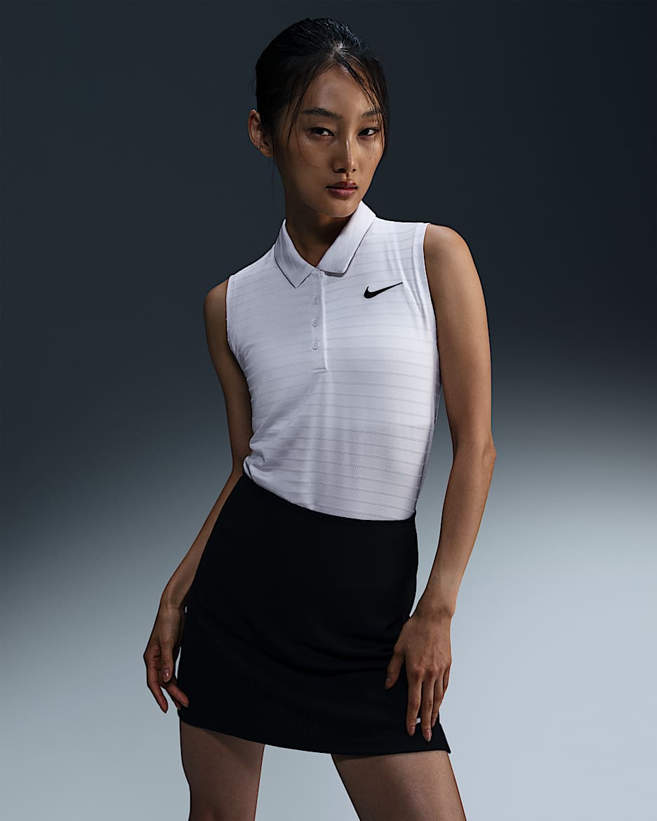 Polo de golf sin mangas Dri-FIT a rayas para mujer Nike Victory - Blanco/Blanco/Negro