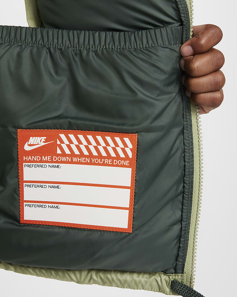 Nike Sportswear Heavyweight Synthetic Fill EasyOn Therma-FIT Repel ledig vest med hette til store barn - Oil Green/Vintage Green/Jade Horizon