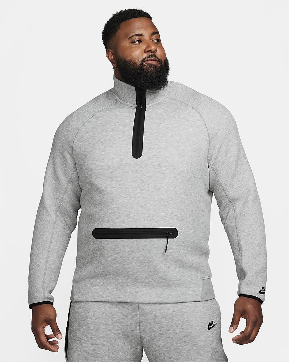 Nike Sportswear Tech Fleece-sweatshirt med 1/2 lynlås til mænd - Dark Grey Heather/sort