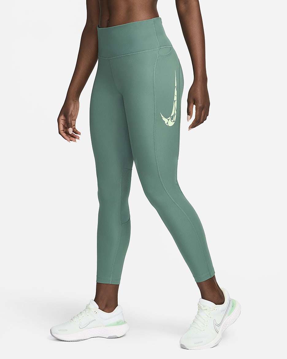 Nike Fast Women's Mid-Rise 7/8 Running Leggings with Pockets - Bicoastal/Vapour Green