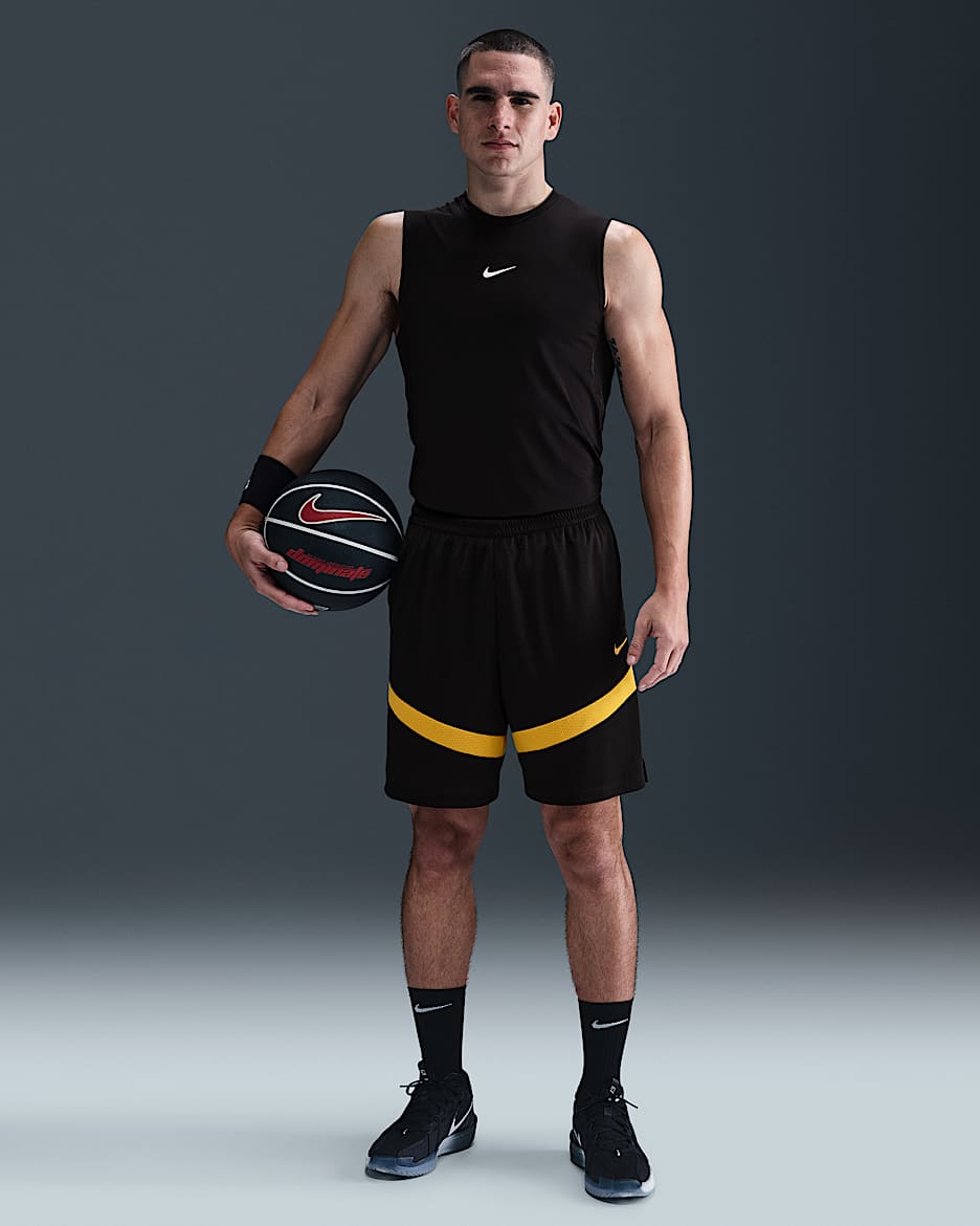 Shorts de básquetbol de 20 cm Dri-FIT para hombre Nike Icon - Negro/Negro/Oro universitario/Oro universitario
