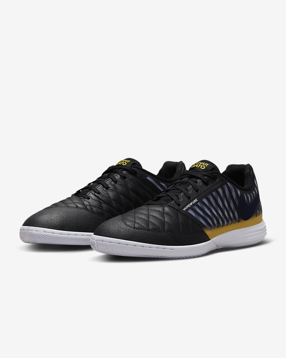 Nike Lunar Gato II Indoor Court Low-Top Football Shoes - Black/Black/Vivid Sulphur/Midnight Navy