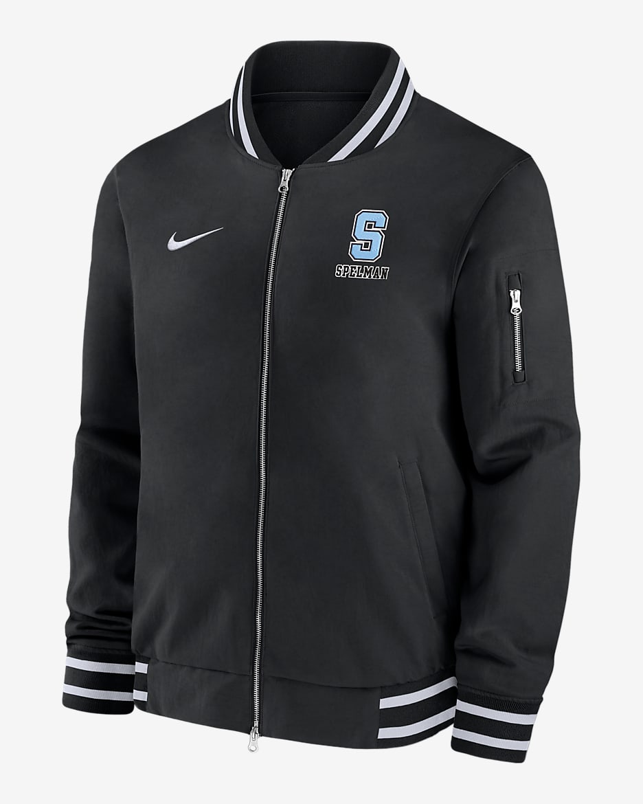 Chamarra bomber universitaria Nike para hombre Spelman - Negro