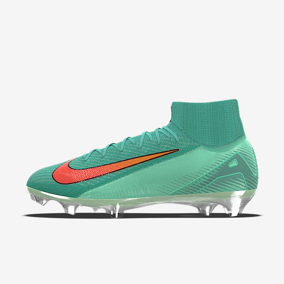 Chaussure de foot montante à crampons pour terrain sec personnalisable Nike Mercurial Superfly 10 Elite By You - Hyper Turquoise/Dusty Cactus/Hyper Turquoise