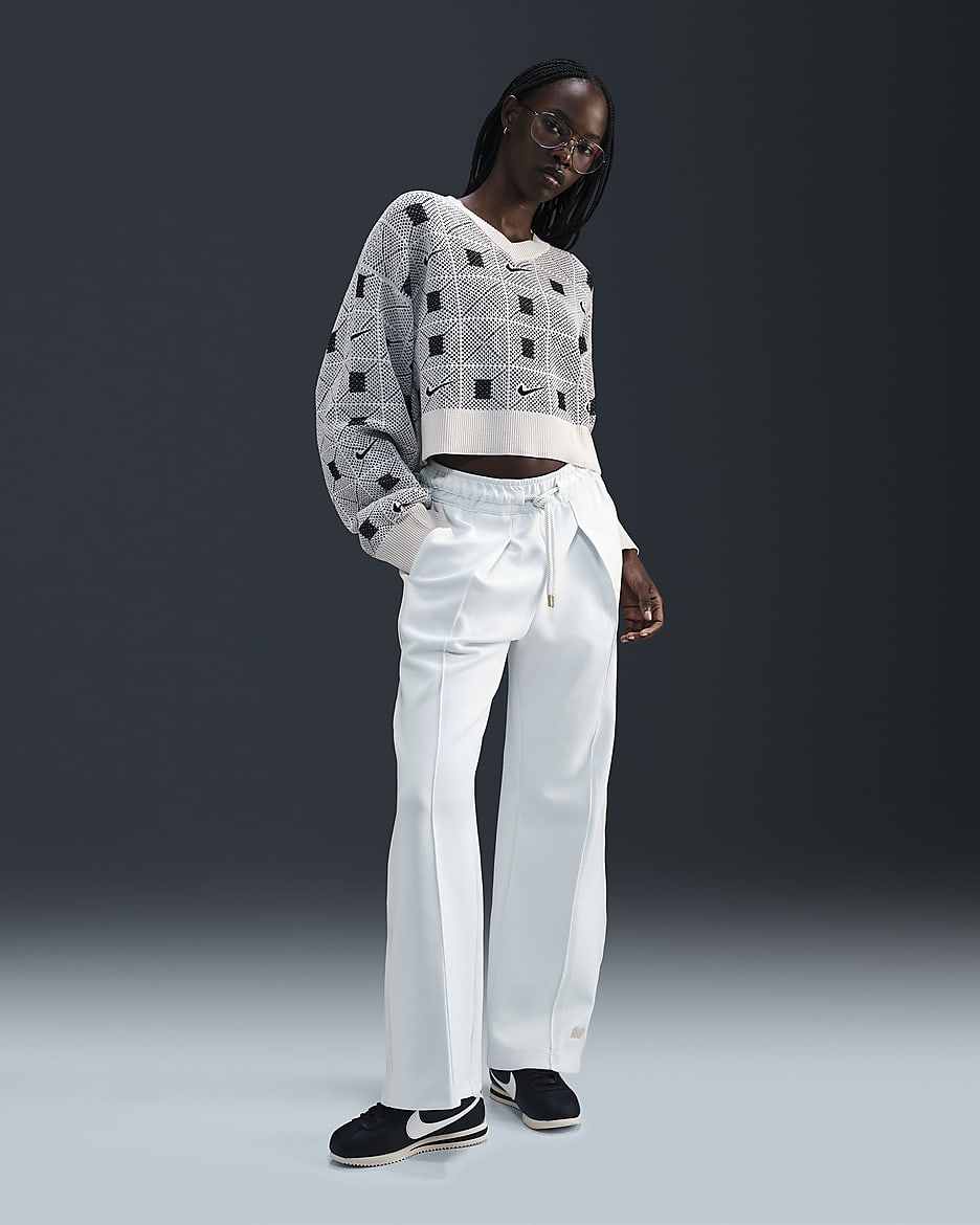 Naomi Osaka Pants de tejido Knit holgados de tiro alto para mujer - Blanco cumbre/Marfil pálido/Marrón verdoso claro