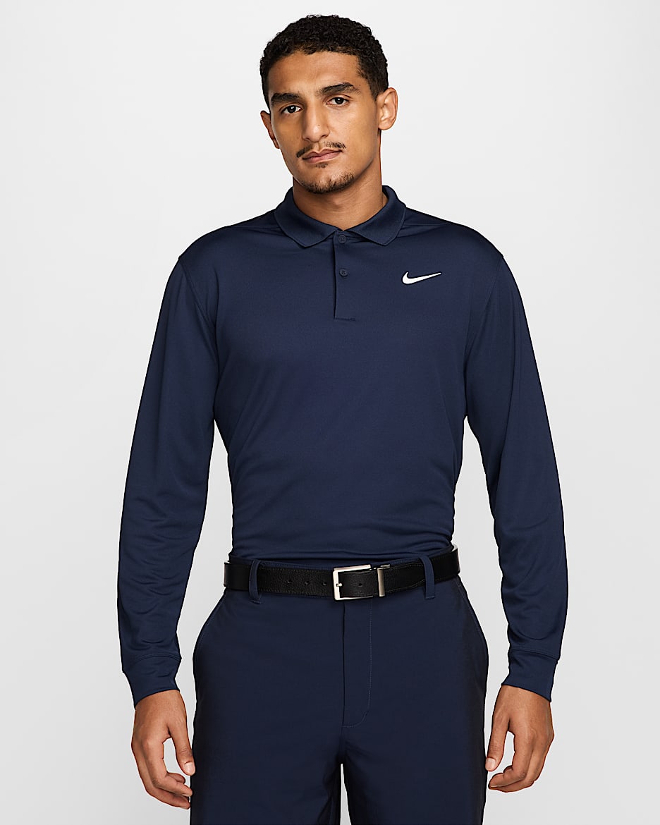 Polo de golf de manga larga para hombre Nike Dri-FIT Victory - Obsidiana/Blanco