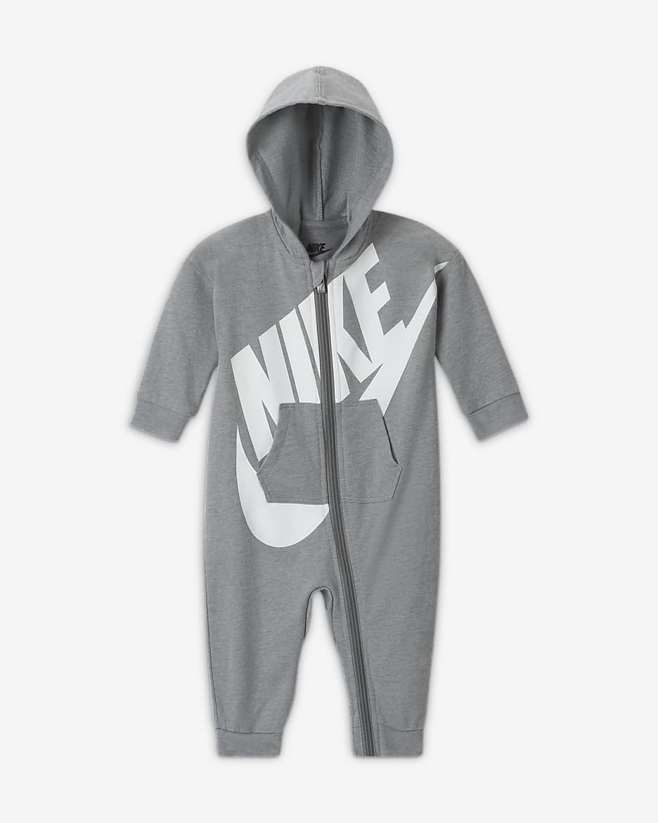 Coverall Nike med hel dragkedja för baby (0–12 mån) - Dark Grey Heather