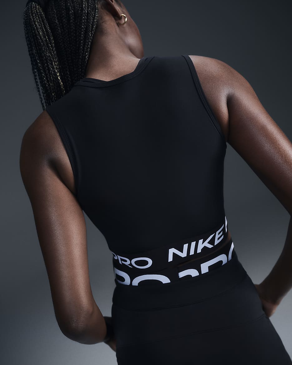 Débardeur court Nike Pro Dri-FIT pour femme - Noir/Blanc