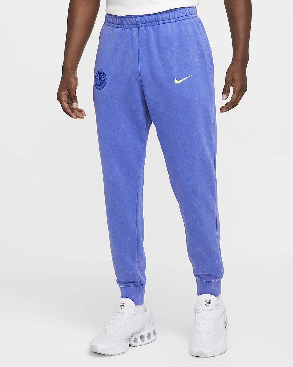 Joggers de fútbol Nike de French Terry del Club América alternativo Club para hombre - Azul medio/Chifón limón