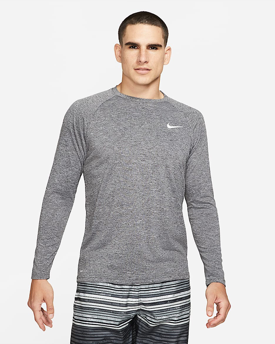 Camiseta Hydroguard de natación de manga larga de tela jaspeada para hombre Nike - Negro/Blanco