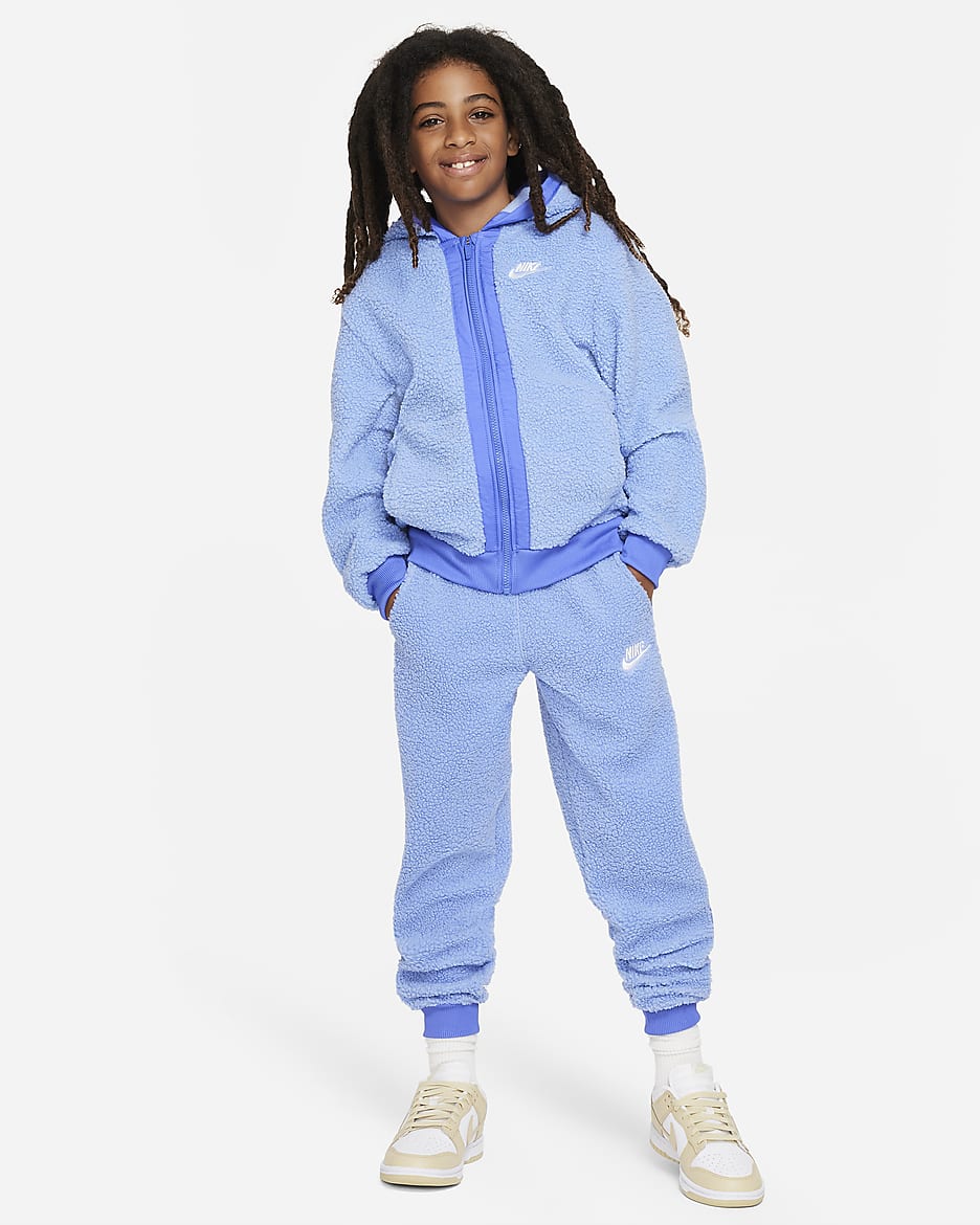 Nike Sportswear Club Fleece Big Kids' Full-Zip Winterized Hoodie - Polar/Blue Joy/White