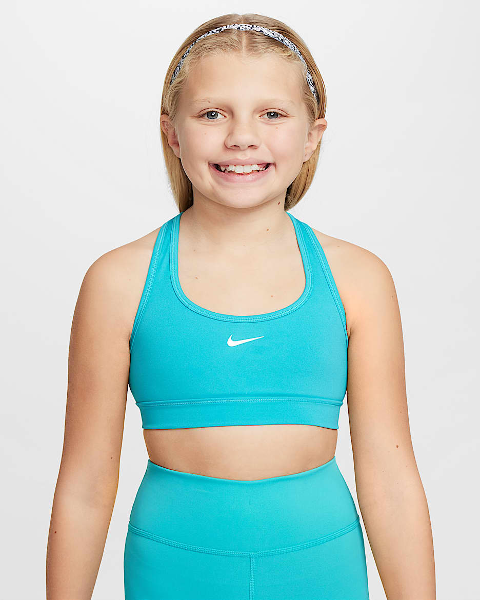 Nike Swoosh Girls' Sports Bra - Dusty Cactus/White