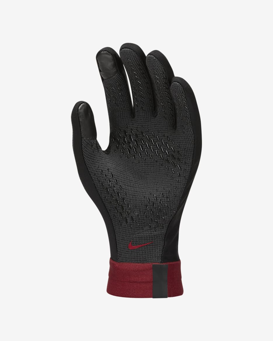 Liverpool F.C. Academy Kids' Nike Therma-FIT Football Gloves - Black/Dark Smoke Grey/Team Red