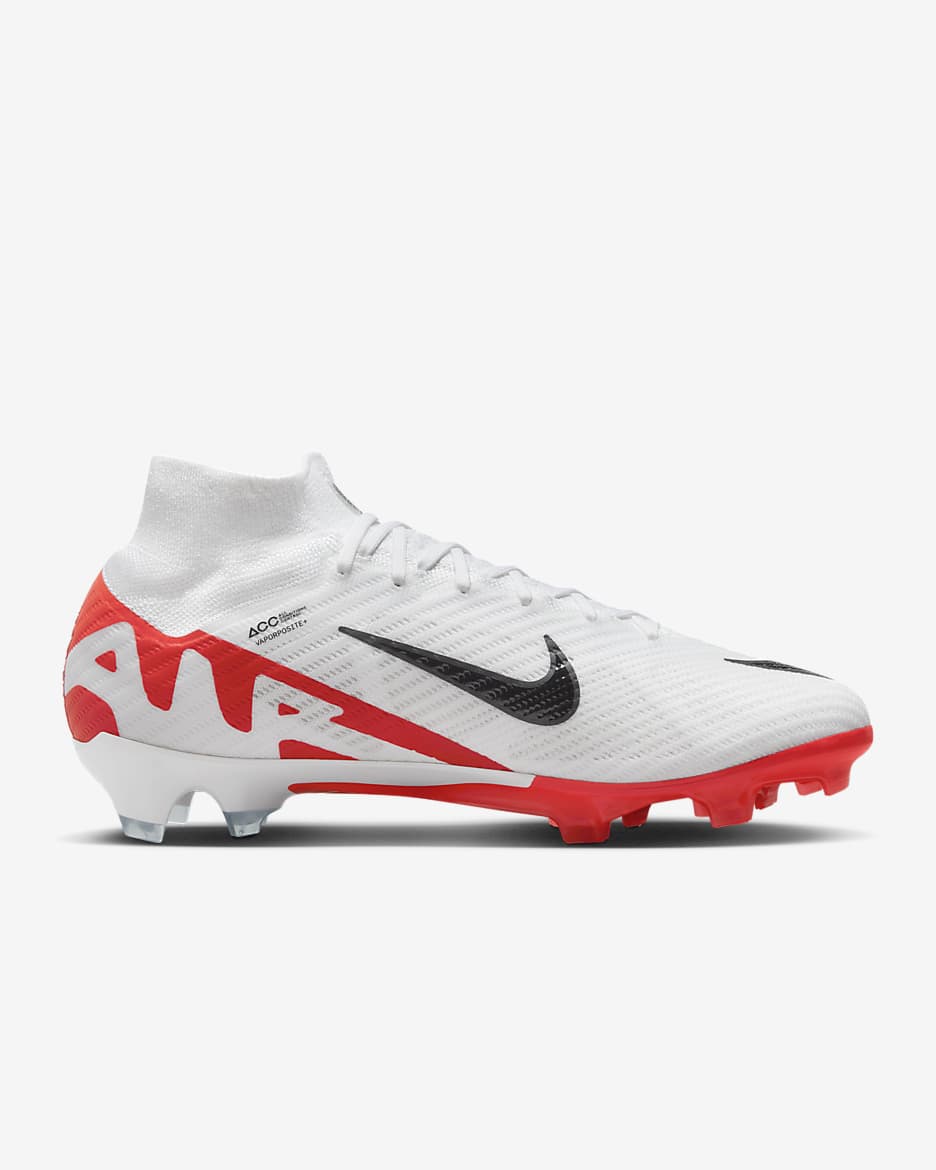 Tacos de fútbol de corte para terreno firme de corte high Nike Mercurial Superfly 9 Elite - Carmesí brillante/Negro/Blanco