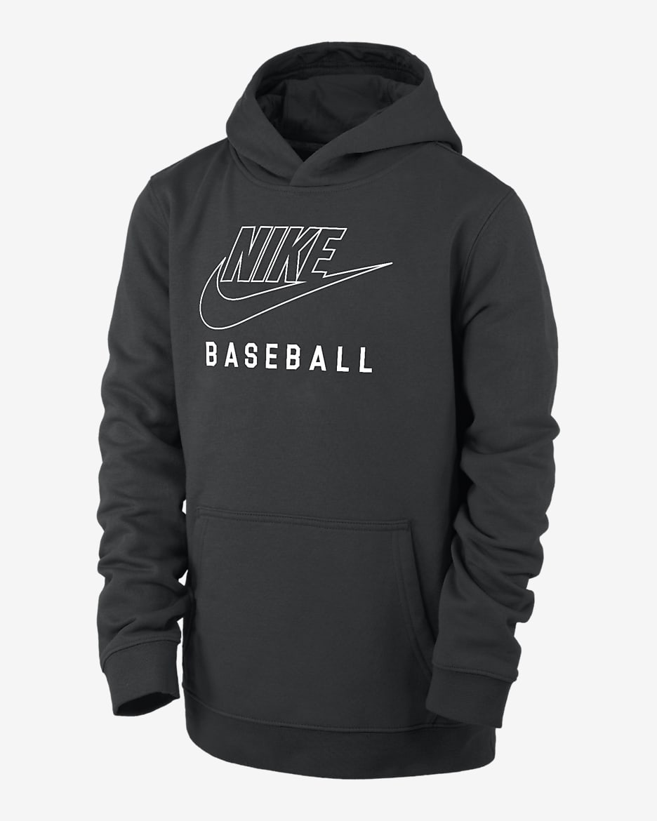 Nike Swoosh Club Fleece Big Kids' Baseball Pullover Hoodie - Black