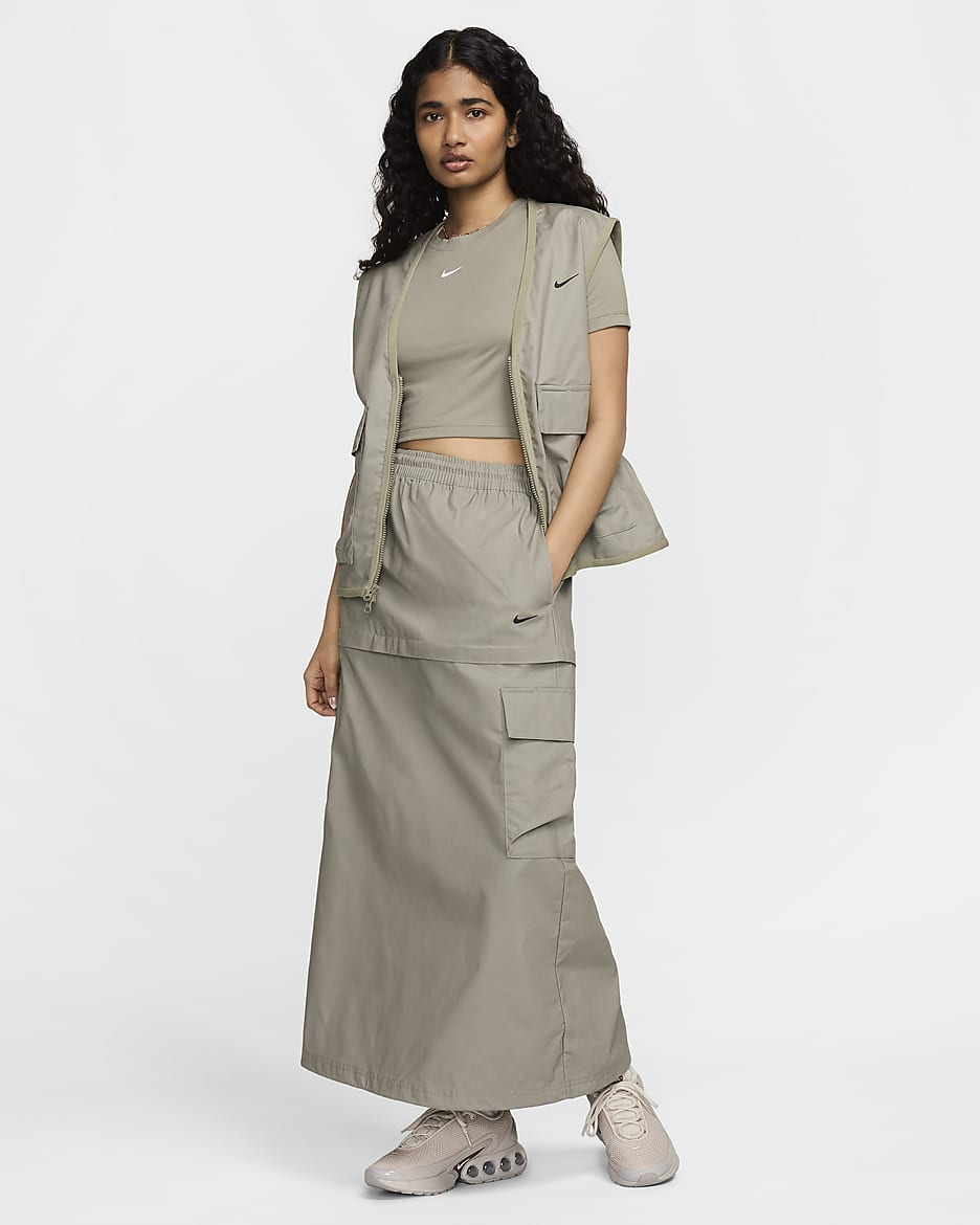 Nike Sportswear Essential Women's Mid-Rise Woven Cargo Midi Skirt - Light Army/Black