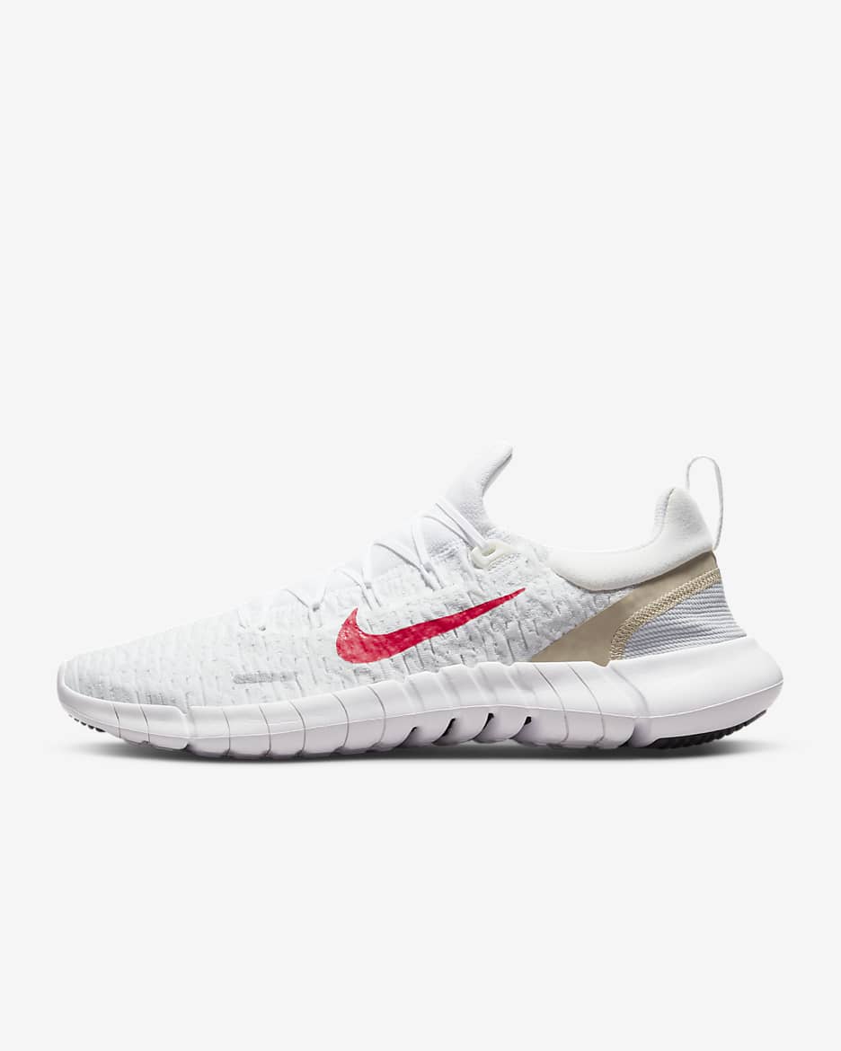 Nike Free Run 5.0 Men's Road Running Shoes - White/Off-White/Pure Platinum/Siren Red