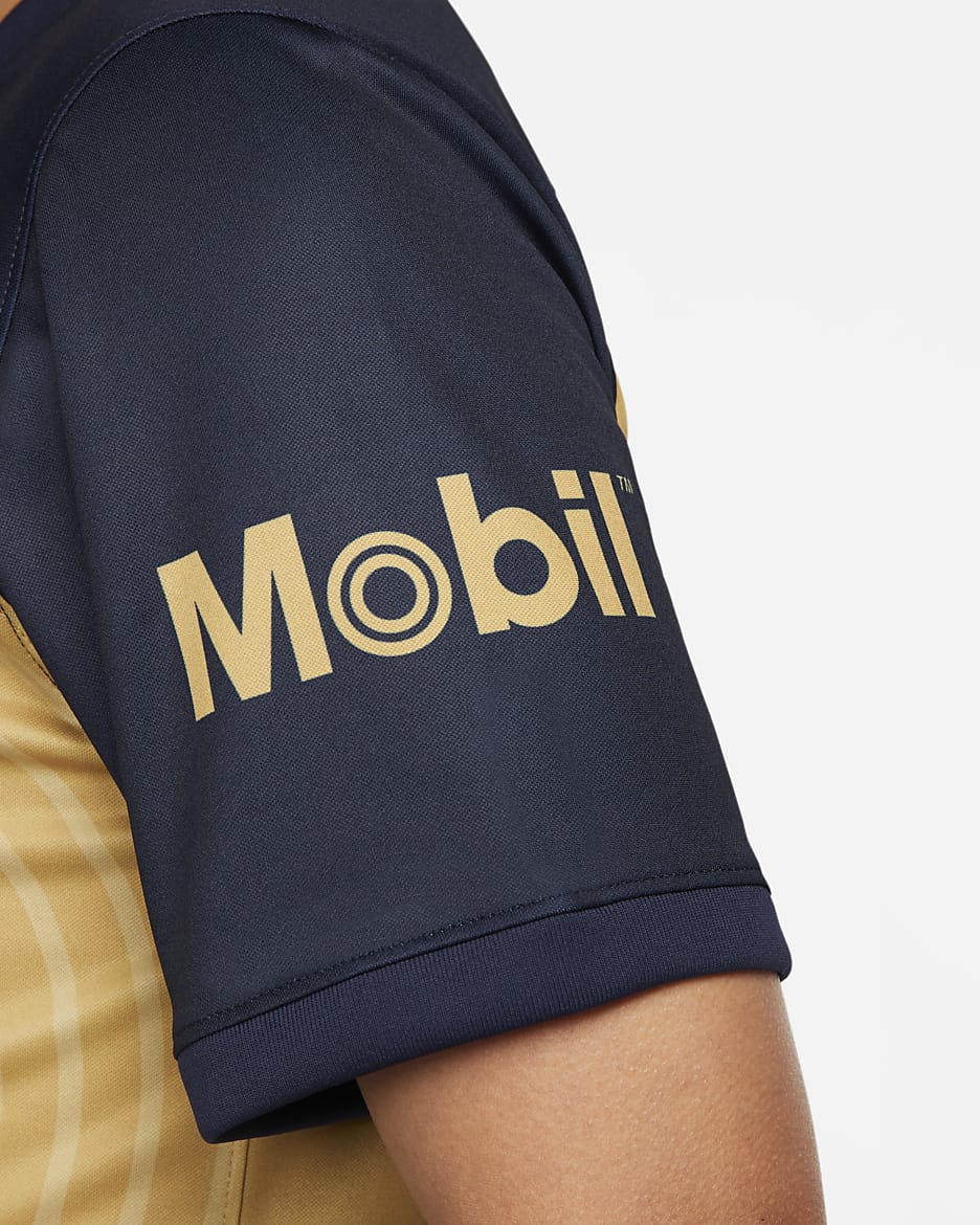 Maillot de football Nike Dri-FIT Pumas UNAM 2022/2023 Stadium Extérieur pour Homme - Truly Gold/Obsidian/Obsidian