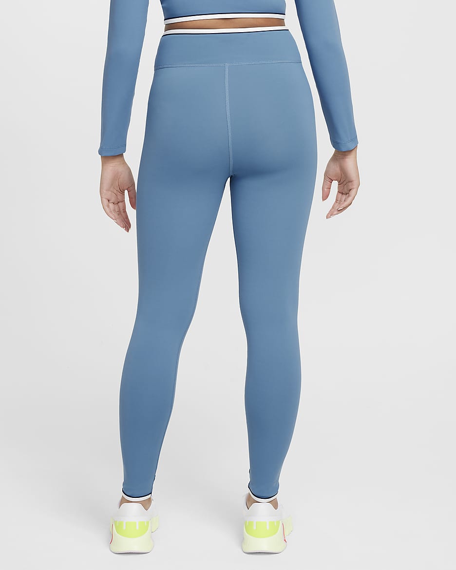 Nike One magas derekú, Dri-FIT leggings lányoknak - Aegean Storm/Fehér/Midnight Navy/Fehér